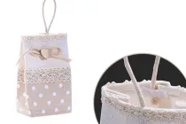 Pungji të punuara me dorë për bomboniere, ngjyrë bezhë me pika 75x46x120 mm - 12 copë Pungji të punuara me dorë për bomboniere, ngjyrë bezhë me pika 75x46x120 mm - 12 copë-imazh_dimensione