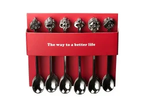 Gunmetal plastic spoons with different designs - Pack of 24 pieces-1