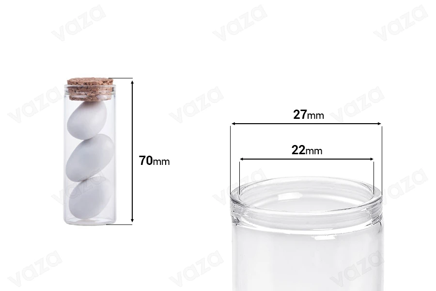 Small glass tube with cork stopper, suitable for wedding or christening favor Small glass tube with cork stopper, suitable for wedding or christening favor-image_dimensions