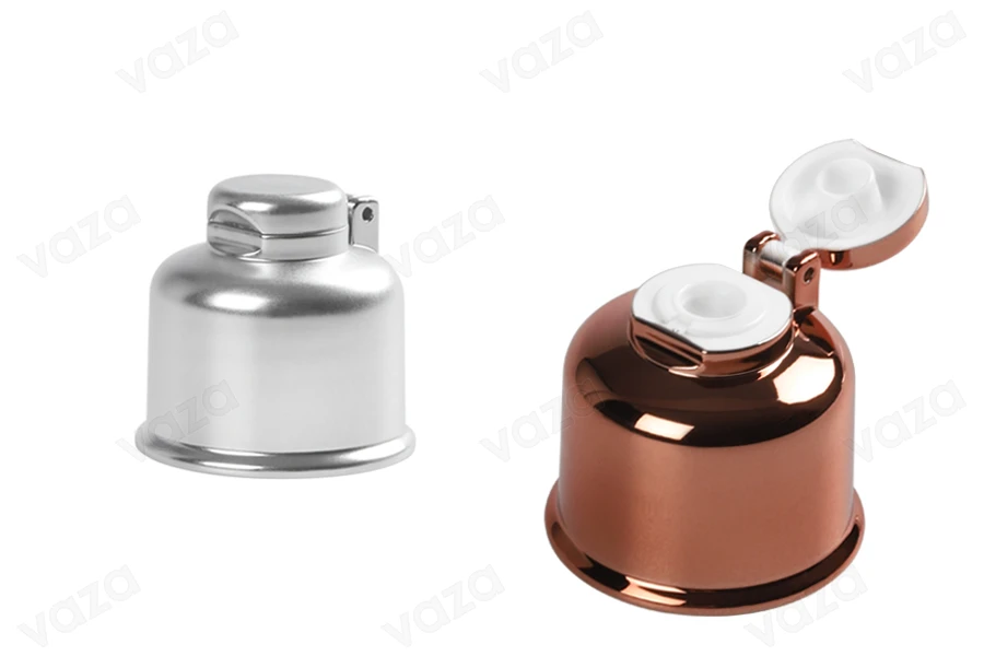 Plastic cap with aluminum flip top PP24 in UV colors-image_dimensions