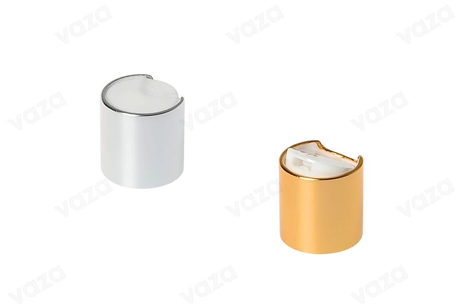 Coperchio disk-top in plastica PP24/410 con rivestimento in alluminio disponibile nei colori oro o argento.-immagine_prodotto