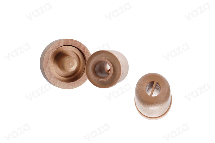 Tappo in silicone sintetico con flusso e testa staccabile in legno - F 23 mm.-dimensioni_immagine