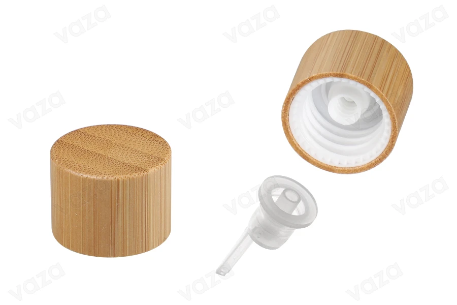 Plastic cap PP18 with bamboo coating and inner dropper-produktbild