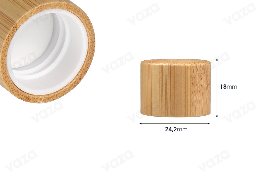 Plastic cap PP18 with bamboo coating, inner liner and inner plug-bildabmessungen