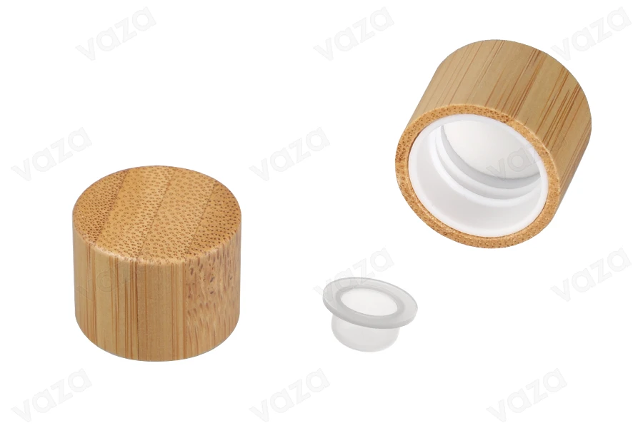 Plastic cap PP18 with bamboo coating, inner liner and inner plug-produktbild