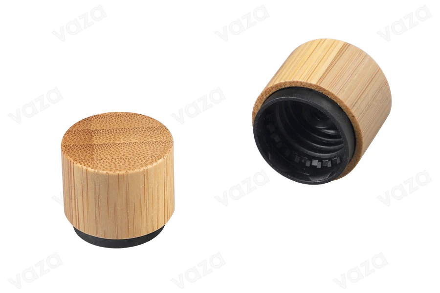 Plastic cap PP18 with bamboo coating and safety ring Plastic cap PP18 with bamboo coating and safety ring-produktbild