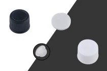PP18 plastic cap with gasket and inner cap in white or black color - 20 pcs PP18 plastic cap with gasket and inner cap in white or black color - 20 pcs