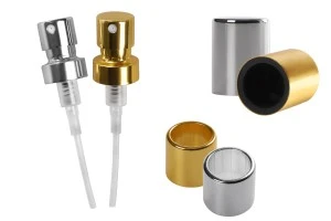 Spray pump with cap for perfume bottles with Crimp safety closure 15 mm