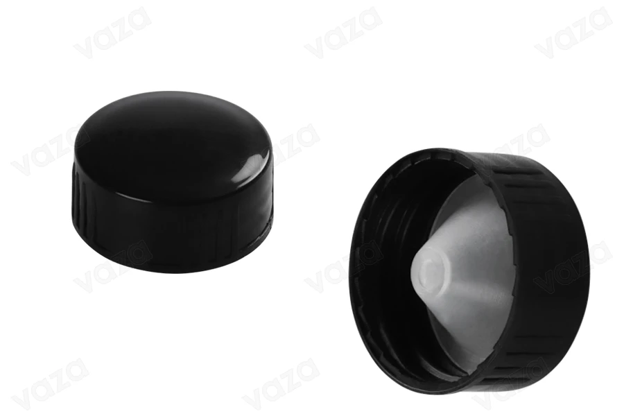 Couvercle PP24 en plastique noir avec joint et bouchon conique interne-photo_produit