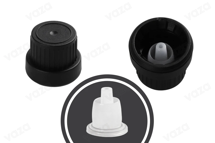 Bouchon de sécurité en plastique PP18 noir avec écoulement interne - 50 pcs Bouchon de sécurité en plastique PP18 noir avec écoulement interne - 50 pcs-photo_produit
