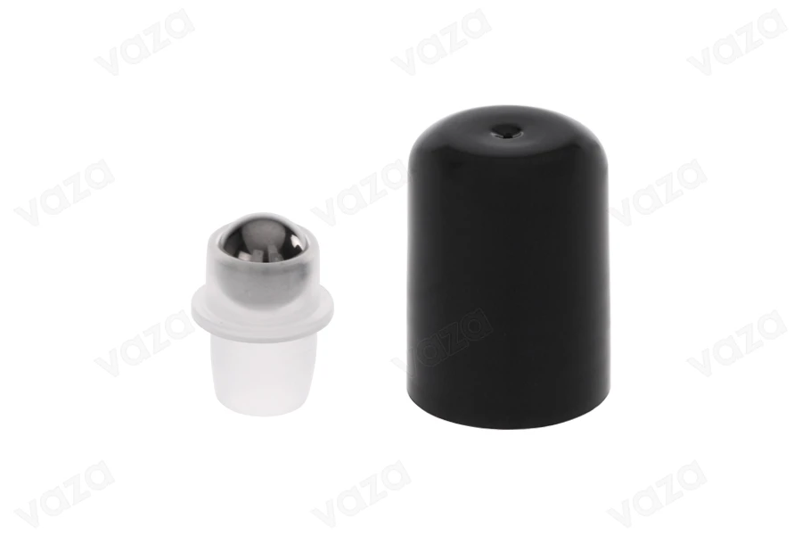 Sfera in metallo (roll-on) con tappo in plastica nera -  50 pezzi.-immagine_prodotto