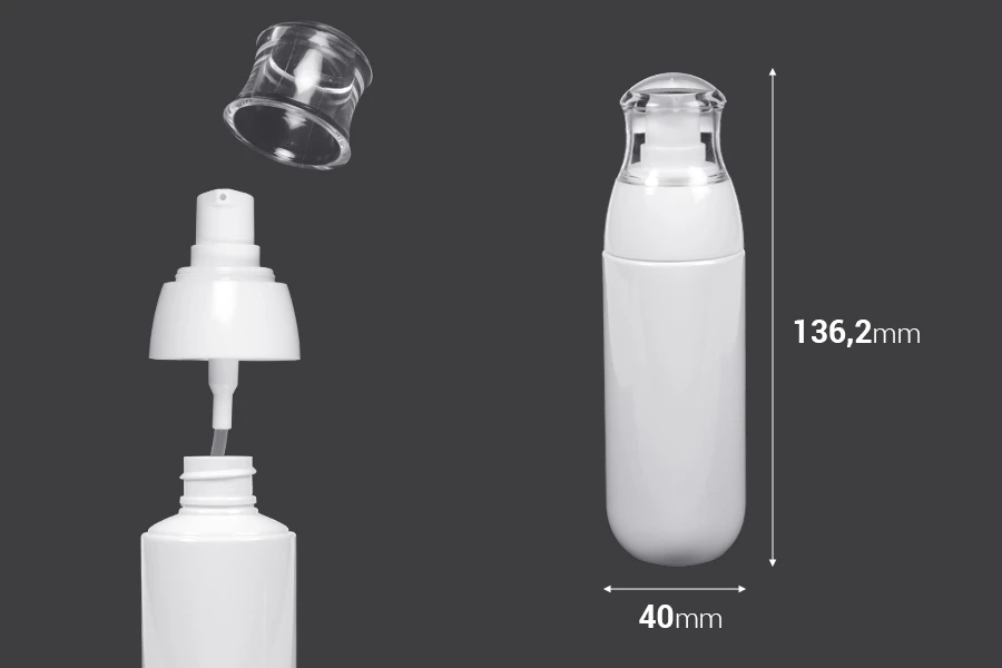 Μπουκαλάκι PET 80 ml με λευκή αντλία και διάφανο καπάκι Μπουκαλάκι PET 80 ml με λευκή αντλία και διάφανο καπάκι