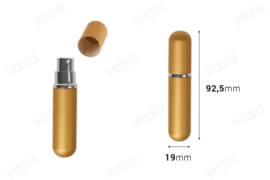 Glass bottle with 5 ml spray for perfume in a matte aluminum case-image_dimensions