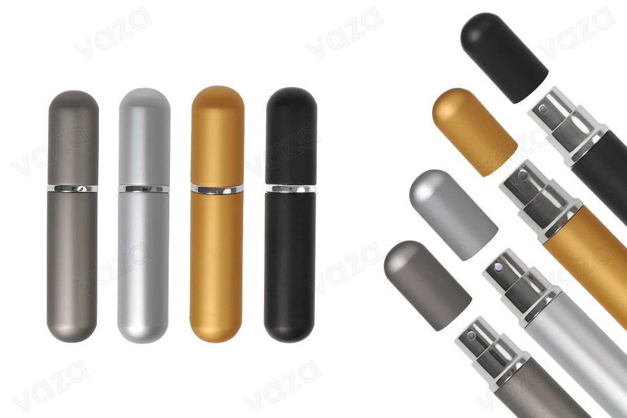 Glass bottle with 5 ml spray for perfume in a matte aluminum case-image_product