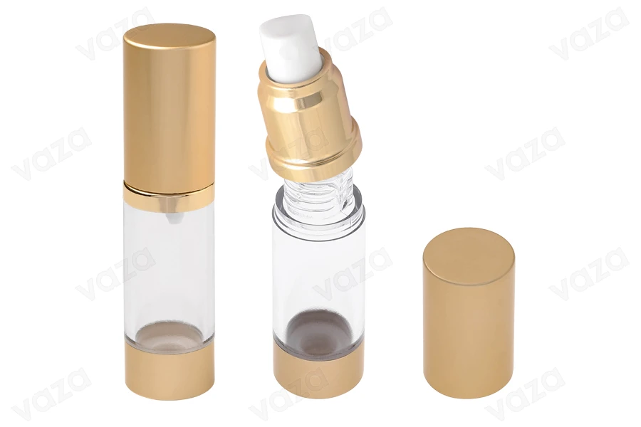 Alu- Airless Spender 15 ml für flüssige Mischungen, transparent in 3 Farben (golden, silber glänzend, silber matt) Alu- Airless Spender 15 ml für flüssige Mischungen, transparent in 3 Farben (golden, silber glänzend, silber matt)-bildgruppe