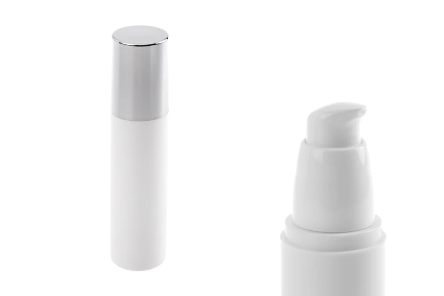 Μπουκάλι airless λευκό 50 ml για κρέμα με ασημί καπάκι Μπουκάλι airless λευκό 50 ml για κρέμα με ασημί καπάκι
