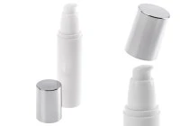 Μπουκάλι airless λευκό 50 ml για κρέμα με ασημί καπάκι Μπουκάλι airless λευκό 50 ml για κρέμα με ασημί καπάκι