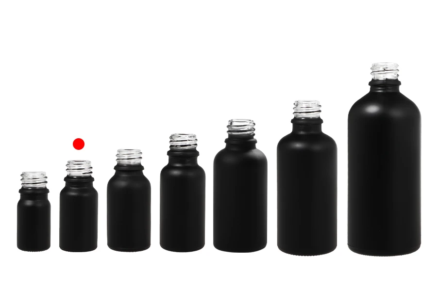 Γυάλινο μπουκαλάκι για αιθέρια έλαια 10 ml μαύρο αμμοβολής με στόμιο PP18