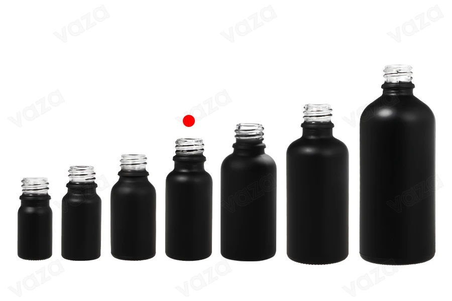 Γυάλινο μπουκαλάκι για αιθέρια έλαια 20 ml μαύρο αμμοβολής με στόμιο PP18-εικόνα_σύνθεση