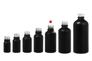 Γυάλινο μπουκαλάκι για αιθέρια έλαια 30 ml μαύρο αμμοβολής με στόμιο PP18-6