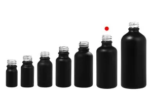 Γυάλινο μπουκαλάκι για αιθέρια έλαια 50 ml μαύρο αμμοβολής με στόμιο PP18-5