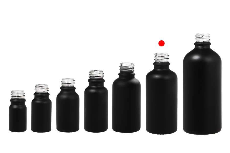 Γυάλινο μπουκαλάκι για αιθέρια έλαια 50 ml μαύρο αμμοβολής με στόμιο PP18 Γυάλινο μπουκαλάκι για αιθέρια έλαια 50 ml μαύρο αμμοβολής με στόμιο PP18