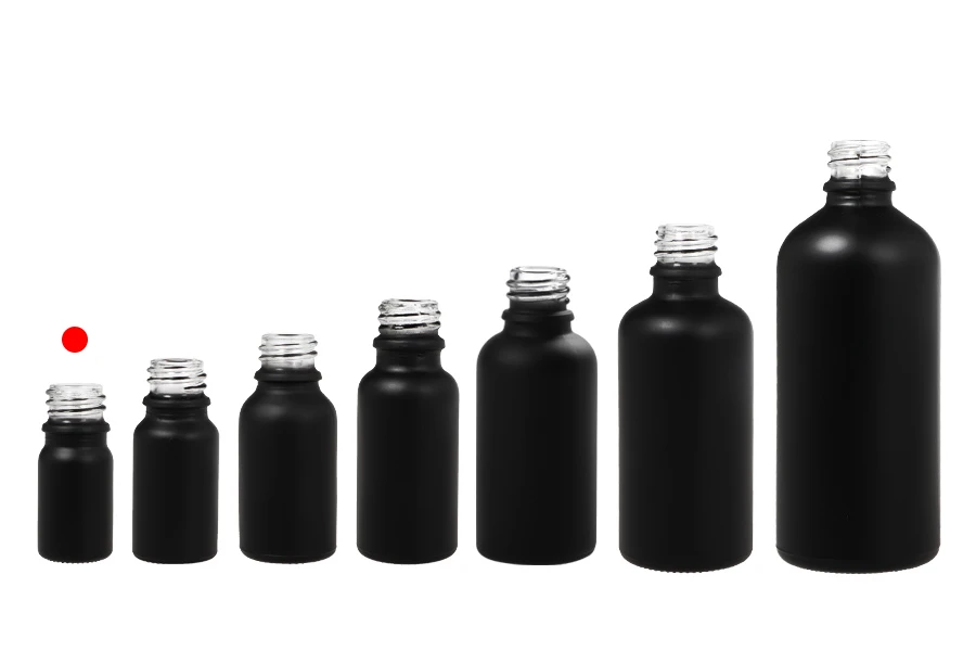 Γυάλινο μπουκαλάκι για αιθέρια έλαια 5 ml μαύρο αμμοβολής με στόμιο PP18 Γυάλινο μπουκαλάκι για αιθέρια έλαια 5 ml μαύρο αμμοβολής με στόμιο PP18