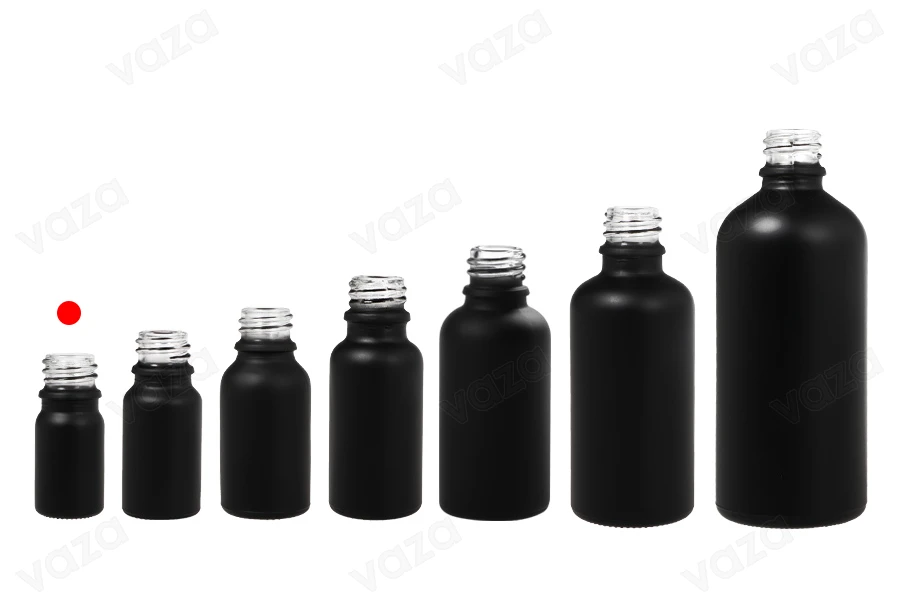 Shishe qelqi për vajra esencialë 5 ml, ngjyrë e zezë mat, me grykë PP18.-imazh_grup