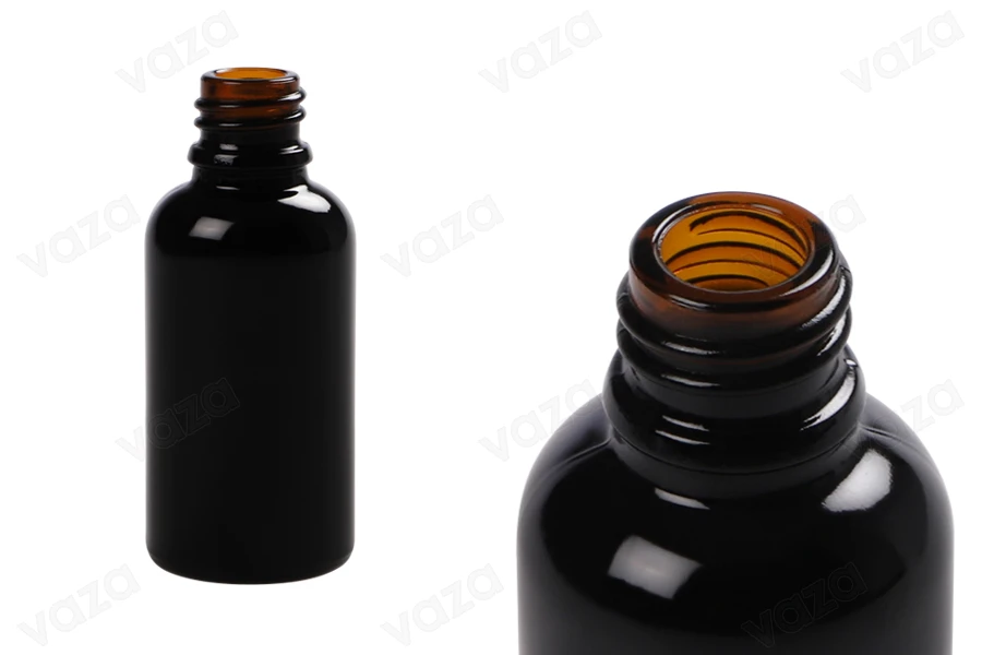 Γυάλινο μπουκαλάκι για αιθέρια έλαια 30 ml μαύρο γυαλιστερό με στόμιο PP18 Γυάλινο μπουκαλάκι για αιθέρια έλαια 30 ml μαύρο γυαλιστερό με στόμιο PP18-εικόνα_προϊοντική
