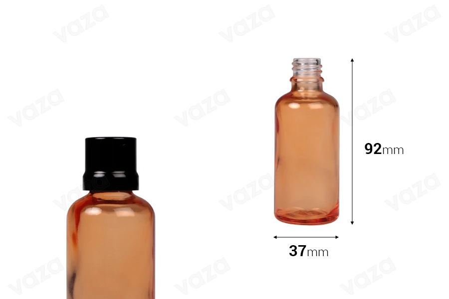 Flacon en verre de couleur orange pour huiles essentielles de 50 ml avec bec verseur PP18-photo_dimensions
