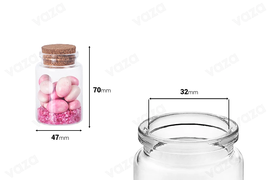 80ml wide mouth mini glass jar with cone cork stopper in size 47x70-εικόνα_διαστάσεις