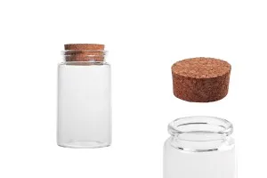 Flacon en verre de 100ml à large ouverture avec bouchon en liège et aux dimensions 47 x 85-1