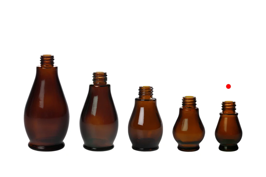 Glass Bottle for essential oils - amber - 10 ml - in a special shape with mouth PP18 Glass Bottle for essential oils - amber - 10 ml - in a special shape with mouth PP18