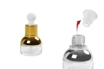 Μπουκαλάκι 20 ml γυάλινο με σταγονόμετρο, αποστραγγιστήρα και καπάκι Μπουκαλάκι 20 ml γυάλινο με σταγονόμετρο, αποστραγγιστήρα και καπάκι