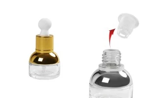 Bottiglietta da 20 ml in vetro con contagocce, gocciolatoio e tappo di scarico.-2