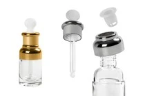 Μπουκαλάκι 30 ml γυάλινο με σταγονόμετρο, αποστραγγιστήρα και καπάκι Μπουκαλάκι 30 ml γυάλινο με σταγονόμετρο, αποστραγγιστήρα και καπάκι