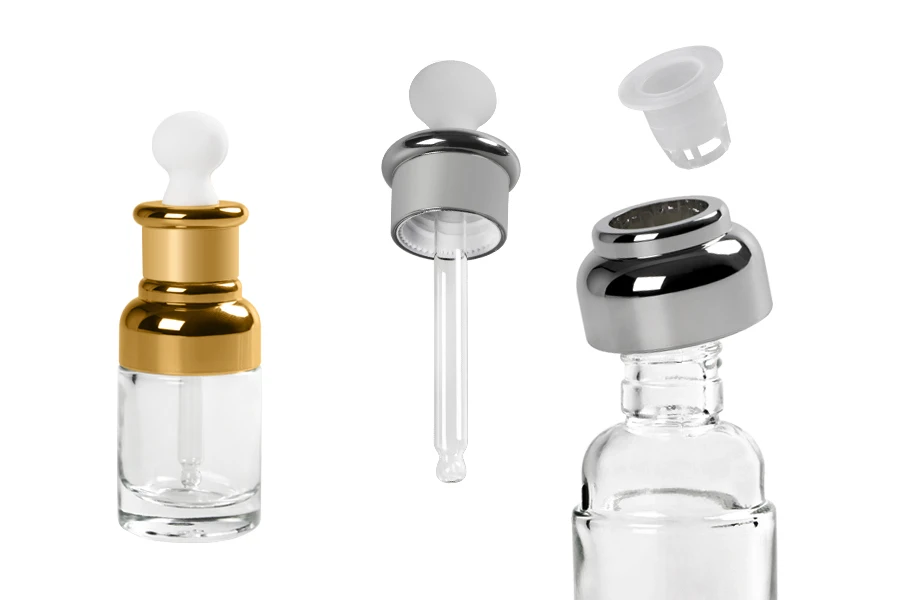 Μπουκαλάκι 30 ml γυάλινο με σταγονόμετρο, αποστραγγιστήρα και καπάκι Μπουκαλάκι 30 ml γυάλινο με σταγονόμετρο, αποστραγγιστήρα και καπάκι
