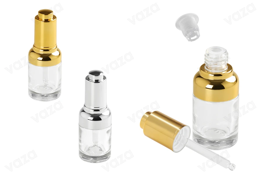 Μπουκαλάκι 30 ml γυάλινο με σταγονόμετρο, αποστραγγιστήρα και καπάκι με κουμπί-εικόνα_προϊοντική