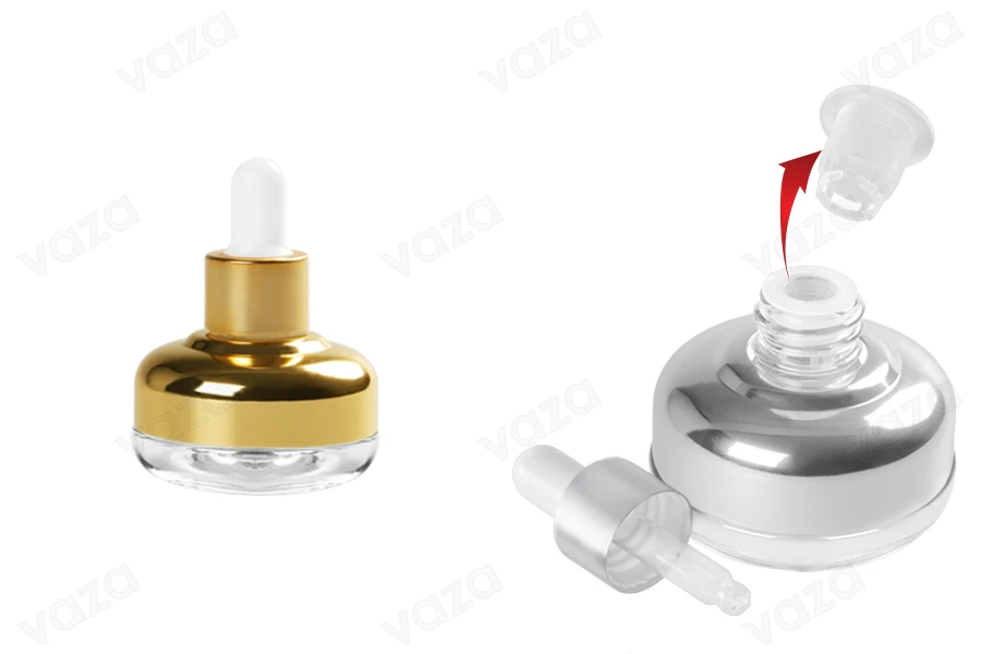 Bottiglietta da 20 ml in vetro con contagocce e gocciolatoio. Bottiglietta da 20 ml in vetro con contagocce e gocciolatoio.-εικόνα_σύνθεση