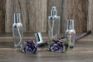 100ml glass lotion bottle with pump and elegant cover cap.-3