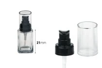 Μπουκαλάκι γυάλινο για κρέμα 30 ml με πλαστική μαύρη αντλία και διάφανο καπάκι