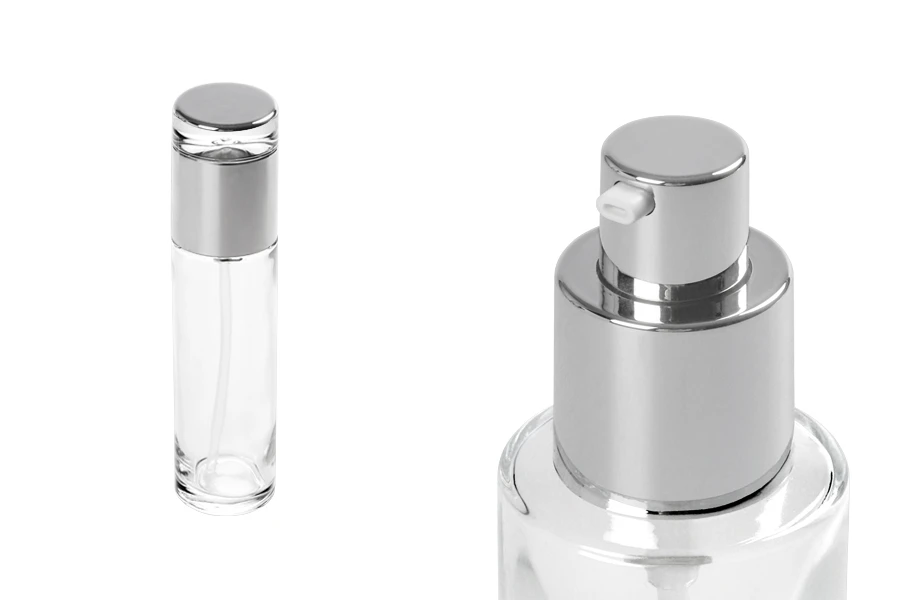 Μπουκαλάκι 100 ml γυάλινο διάφανο με ασημί αντλία και καπάκι