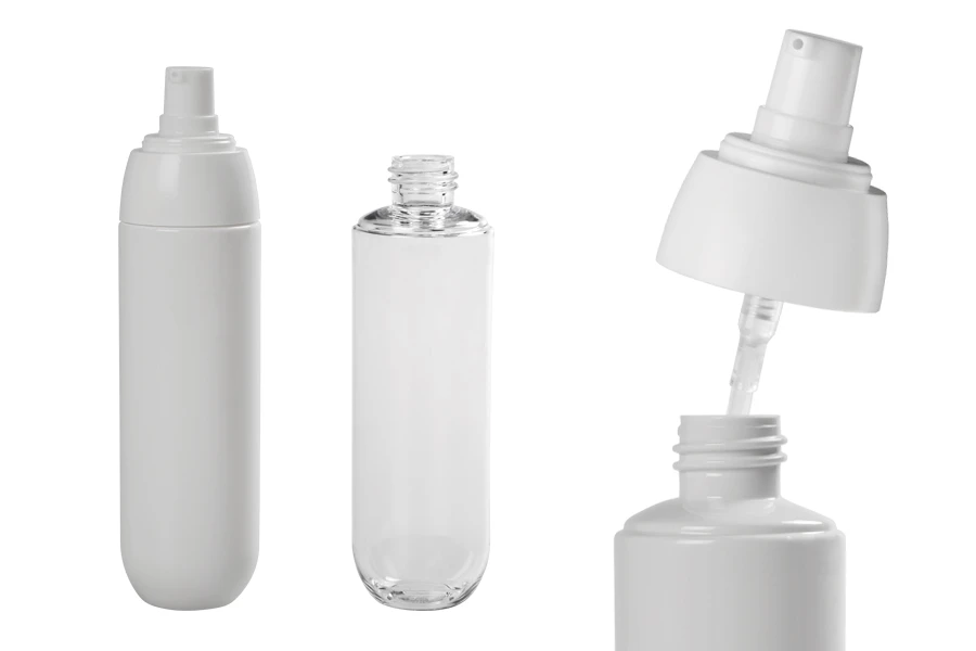 Flasche aus 100 ml Kunststoff mit Pumpe und transparentem Deckel