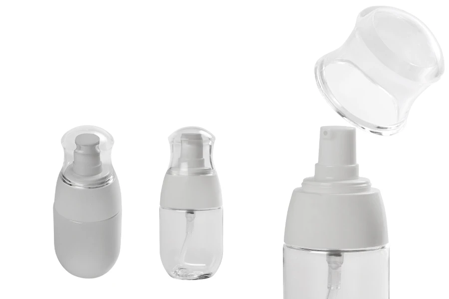 Μπουκαλάκι PET 30 ml με λευκή αντλία και διάφανο καπάκι Μπουκαλάκι PET 30 ml με λευκή αντλία και διάφανο καπάκι