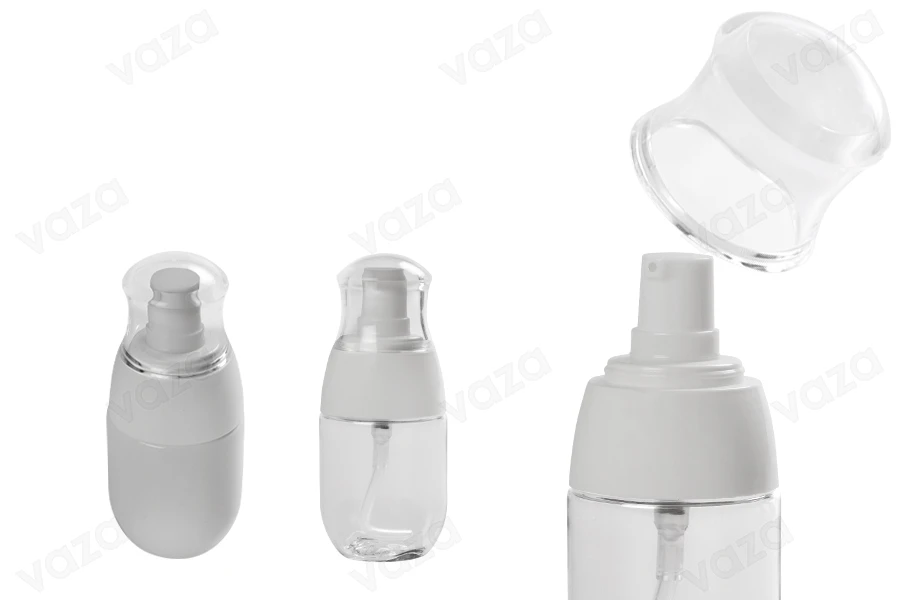 Flasche 30ml aus Kunststoff mit Pumpe und transparentem Deckel-produktbild