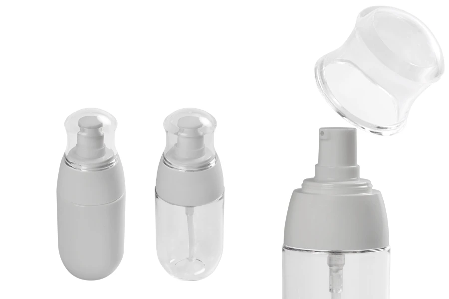 Μπουκαλάκι PET 50 ml με λευκή αντλία και διάφανο καπάκι Μπουκαλάκι PET 50 ml με λευκή αντλία και διάφανο καπάκι
