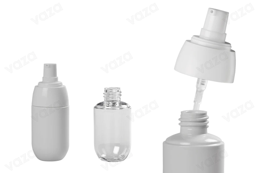 Μπουκαλάκι PET 50 ml με λευκή αντλία και διάφανο καπάκι-εικόνα_σύνθεση