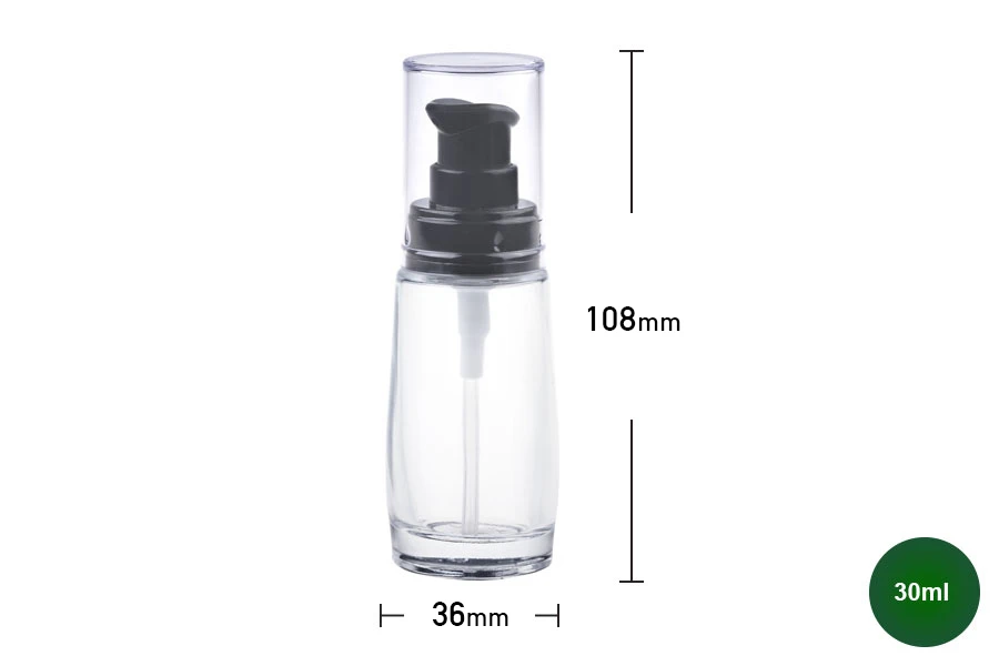Γυάλινο μπουκάλι για κρέμα στρόγγυλο 30 ml με πλαστική αντλία κόκκινη ή μαύρη και διάφανο καπάκι Γυάλινο μπουκάλι για κρέμα στρόγγυλο 30 ml με πλαστική αντλία κόκκινη ή μαύρη και διάφανο καπάκι