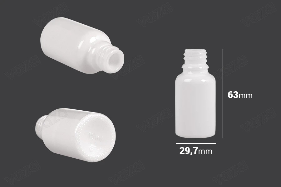Flacon en verre pour huiles essentielles blanc de 15ml avec bouchon PP18-photo_dimensions