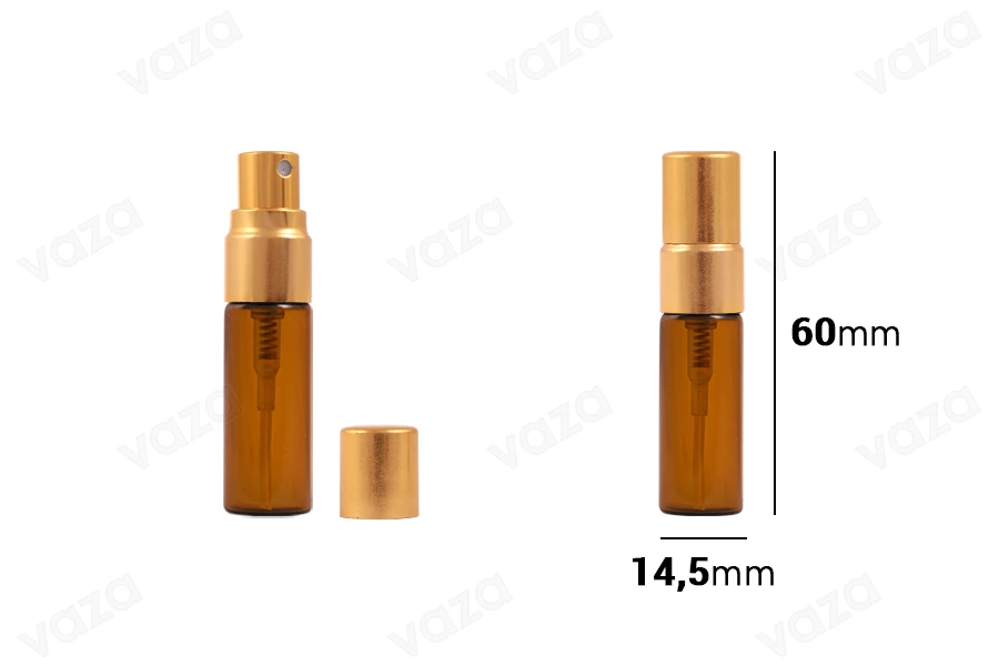 Flacon de 3 ml en verre de couleur caramel avec spray en aluminium de couelur doré brillant - 6 pcs Flacon de 3 ml en verre de couleur caramel avec spray en aluminium de couelur doré brillant - 6 pcs-photo_dimensions